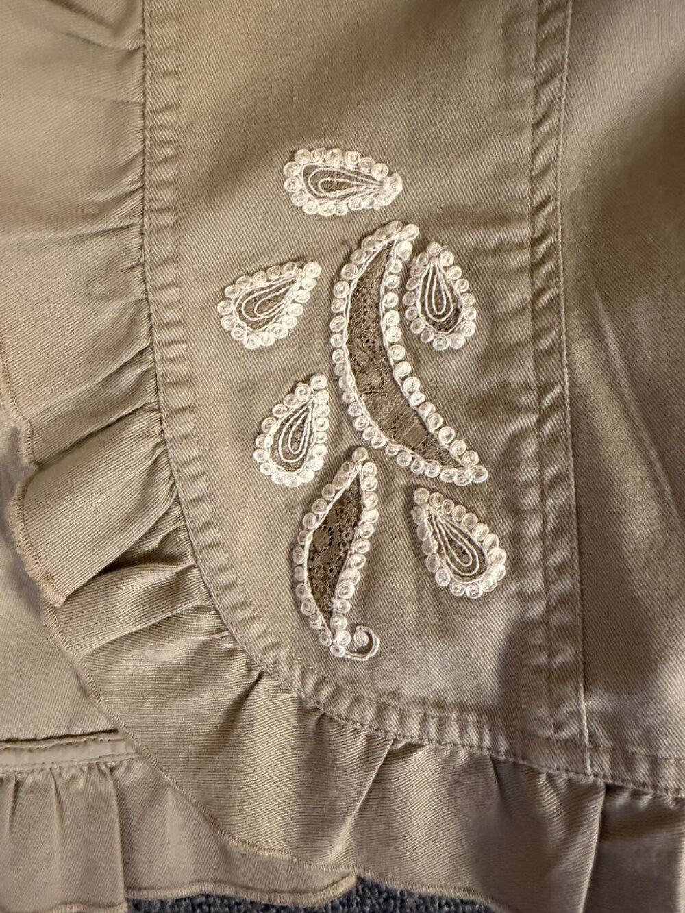 Chico's Tan Cotton Embroidered Open Jacket XL Boho Scallop Hem - Picture 4 of 8